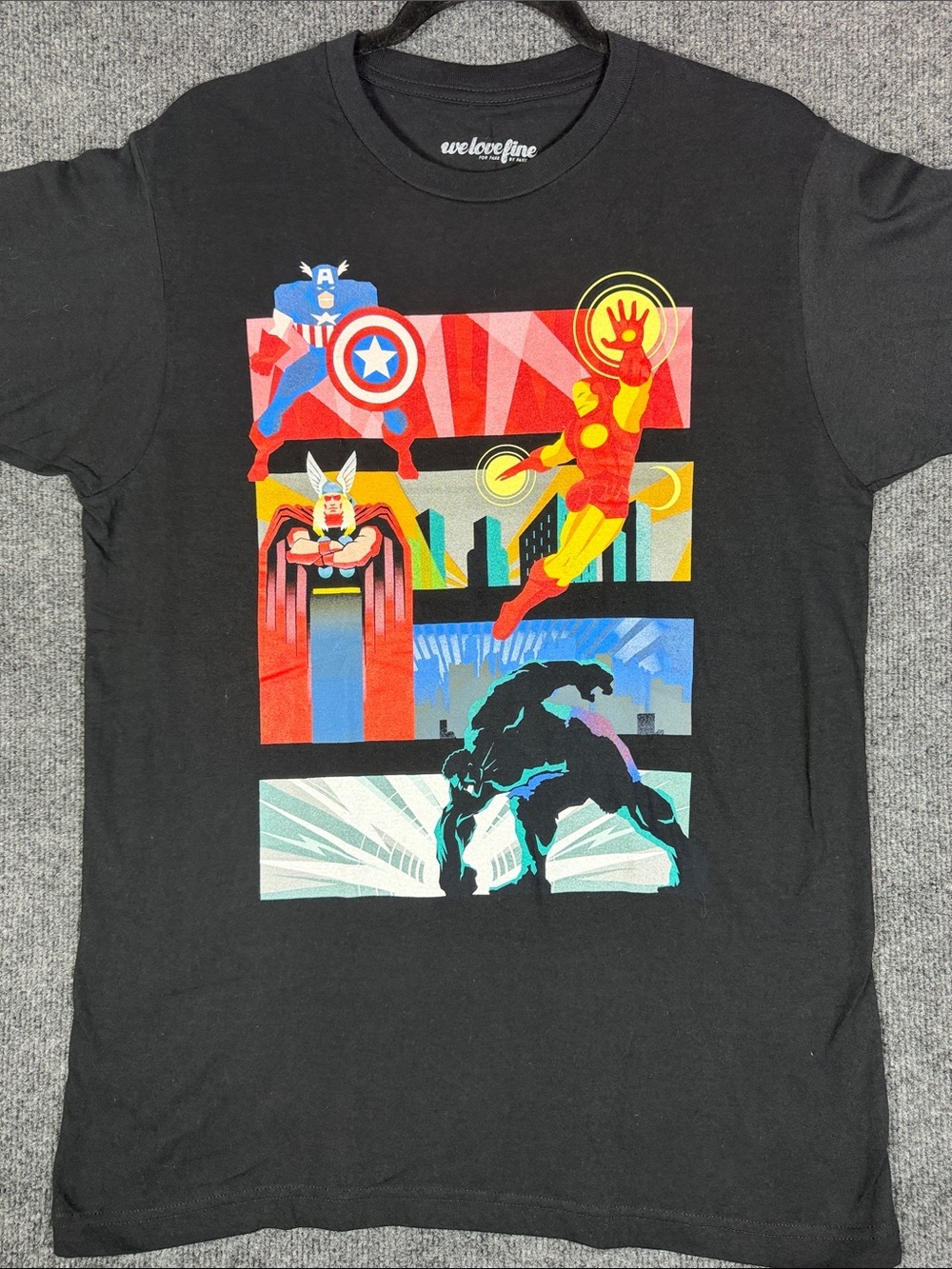 WeLoveFine Marvel Avengers Comic Panels Black Graphic T-Shirt M
